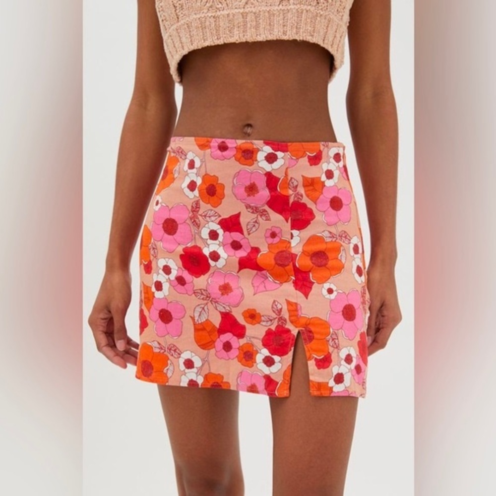 Orange Floral Mini Skirt